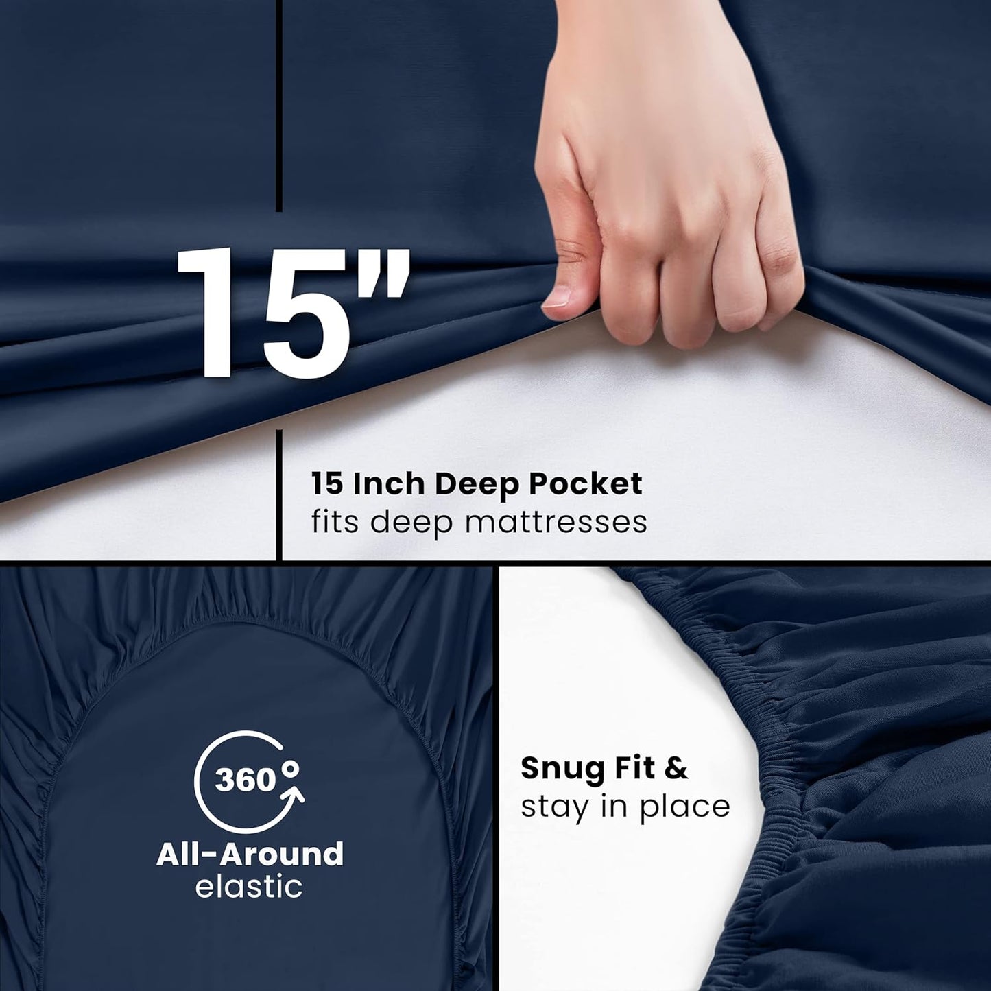 Utopia Bedding Queen Fitted Sheets - Soft Brushed Microfiber - Deep Pockets - Navy - Easy Care & Fade Resistant