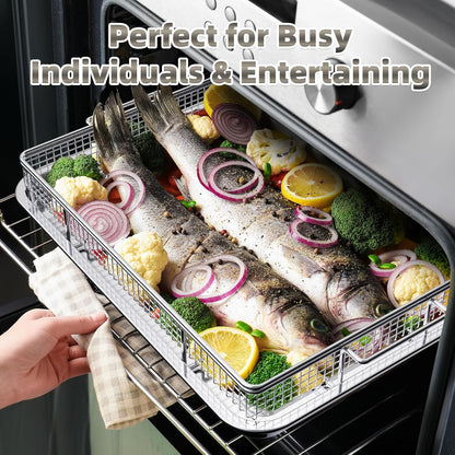 OPENICE Air Fryer Basket Set - 25% Thicker Stainless Steel Pans with Magnetic Cheat Sheet | Oven Crisper Tray