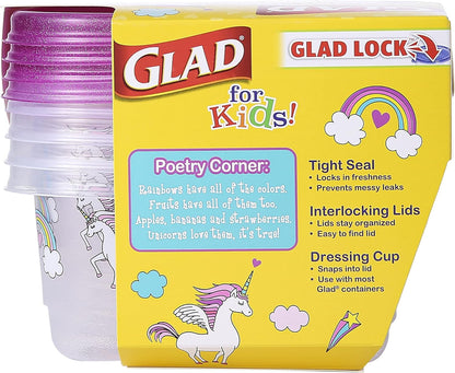 Glad for Kids GladWare Snack Containers, Unicorn Design, BPA-Free Plastic, 24oz, 4 Count, Pink