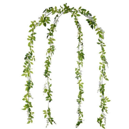 DearHouse 4Pcs 6.6Ft/Piece Artificial Flowers Silk Wisteria Garland Artificial Wisteria Vine Rattan Silk Hanging Flower for Home Garden Outdoor Ceremony Wedding Arch Floral Decor (White)