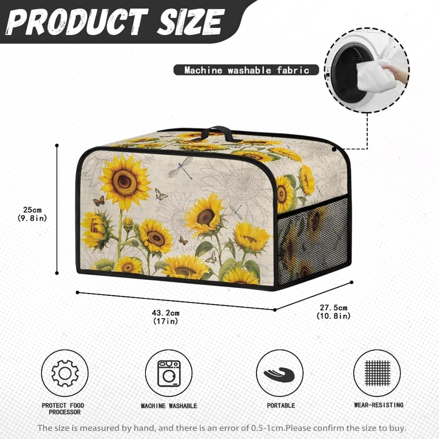 Sunflower Slow Cooker Dust Cover, Dragonfly Small Appliance Covers, Home Decor Insulated Bags for Rice Cooker Storage,