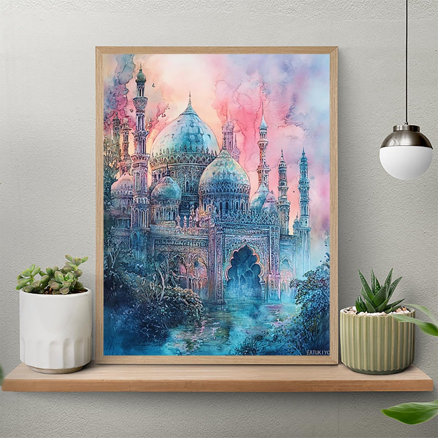 DIY Diamond Painting Muslim Islamic, Full Round Drill Kits Mosaic Art for Adults Relax Home Wall Decor Festival Gift 12x16 inch
