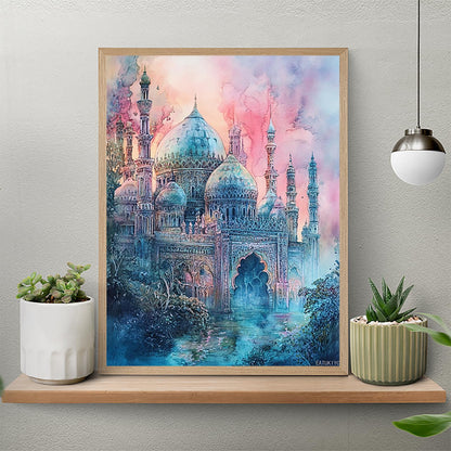 DIY Diamond Painting Muslim Islamic, Full Round Drill Kits Mosaic Art for Adults Relax Home Wall Decor Festival Gift 12x16 inch