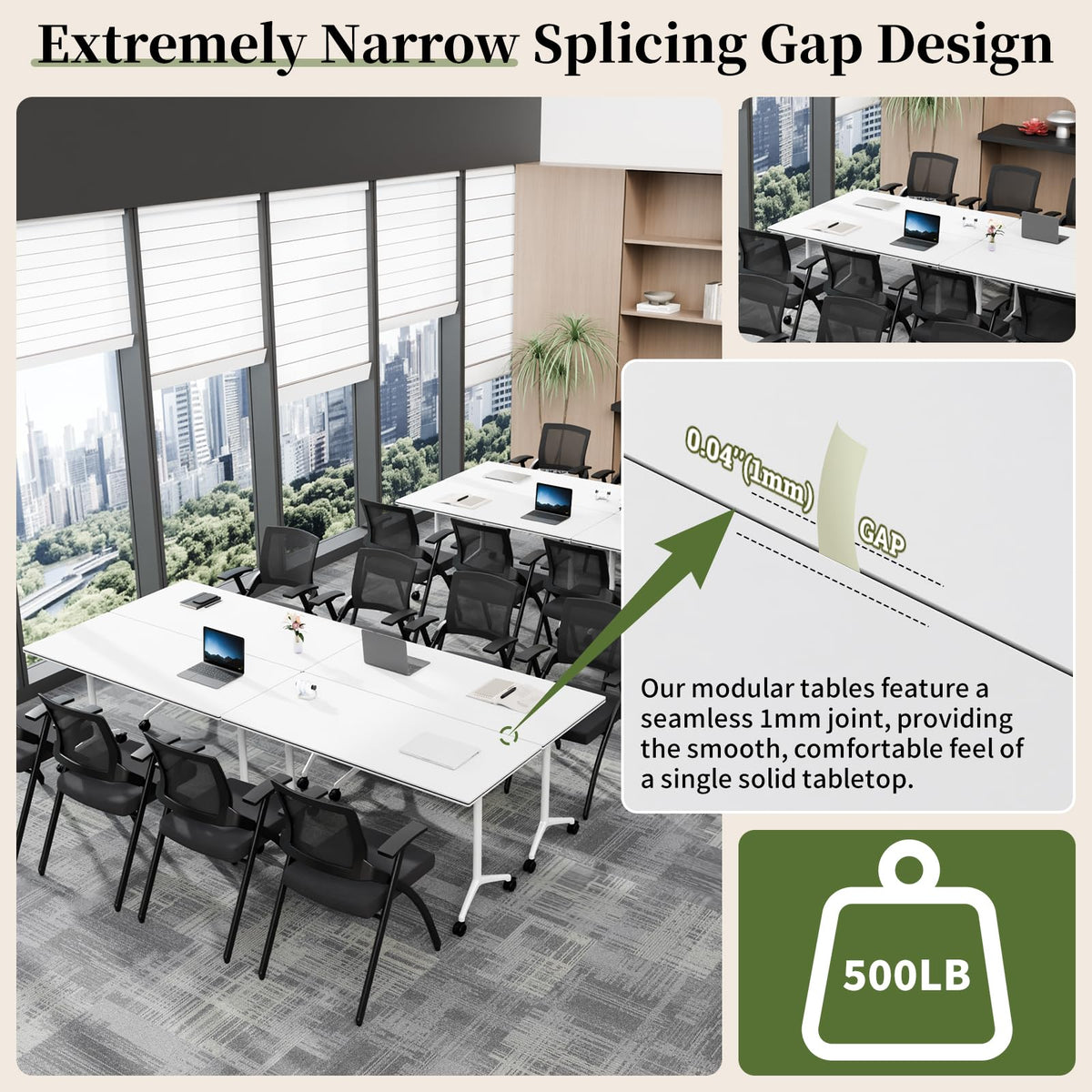Modular Folding Conference Table with Wheels,6 Pack Mobile Conference Room Tables,Filp Top Rolling Meeting Training Tables for Office,Classroom,Library,Seminar,Boardroom,school(6pack,White,61in)