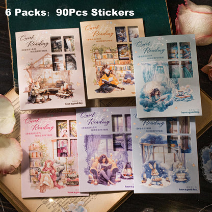 AuriicLeaf Night Reading PET Sticker Set, 90PCS Calming Scenes for Scrapbooking, Journal Supplies, and DIY Crafts