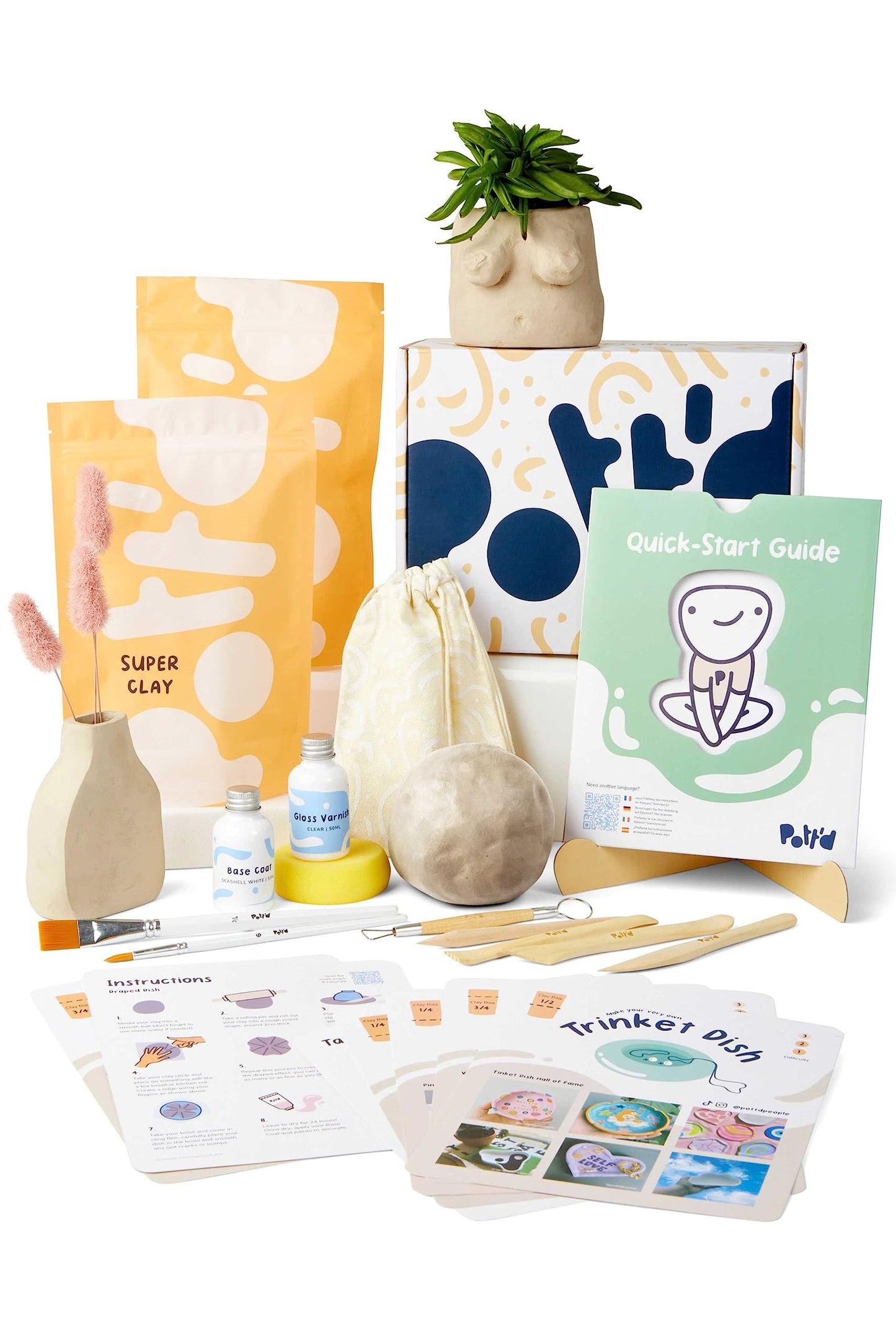 Pott'd Air Dry Clay for Adults. Beginners Home Pottery Kit for Adults. DIY Crafts Includes: Air-Dry Clay, Tools, Paints, Brushes, Sealant, Guides