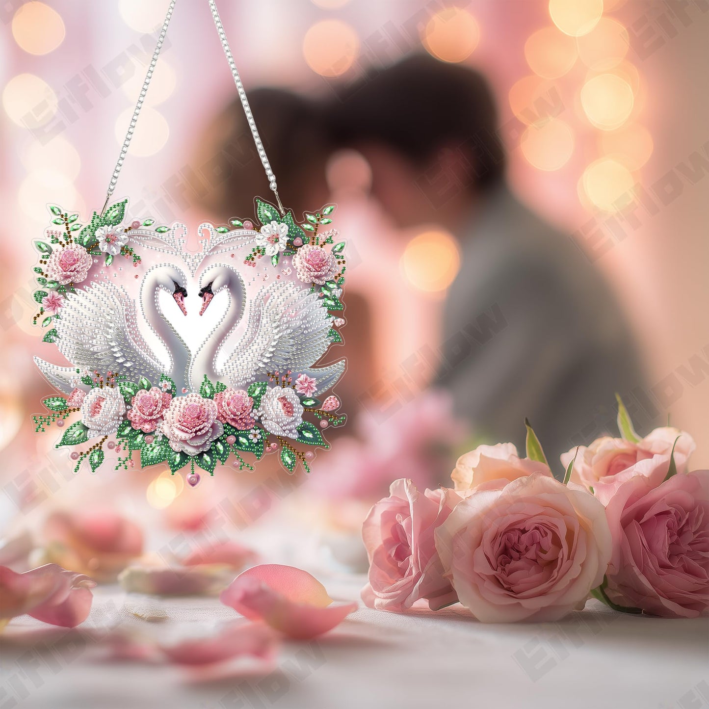Eiflow Acrylic Diamond Art Hanging Kit for Adults Love, DIY Diamonds Painting Door Hanger Board Kit, Special Crystal Diamond Art Painting Pendant Ornament (Swans)