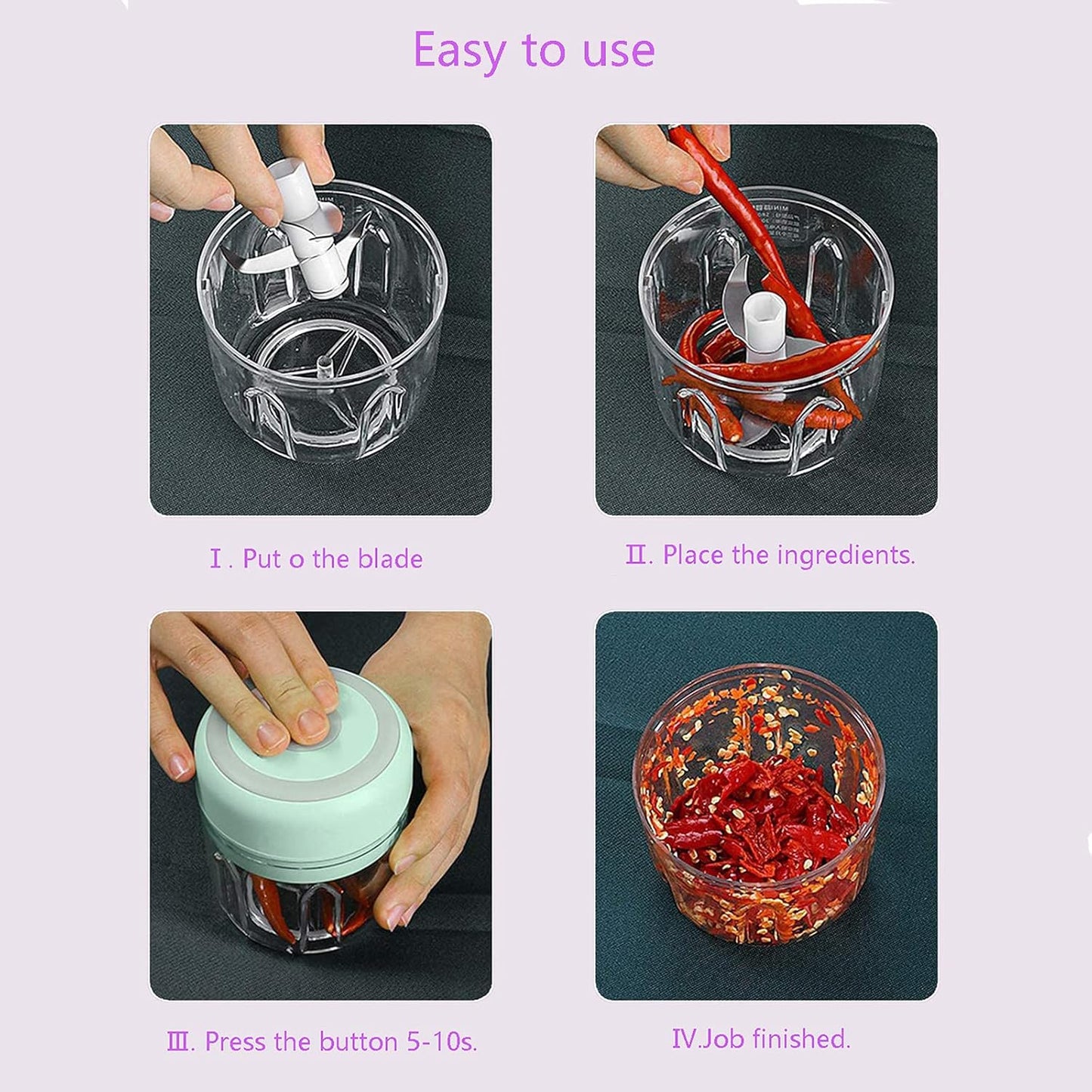 Electric Mini Food Chopper, Rechargeable Small Processor for Garlic, Puree, Onion, Herb, Veggie, Ginger, Fruit Blender