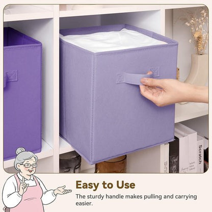Granny Says 11-Inch Cube Storage Bins - 6 Pack Organizer with Handles | Purple Gradient Design
