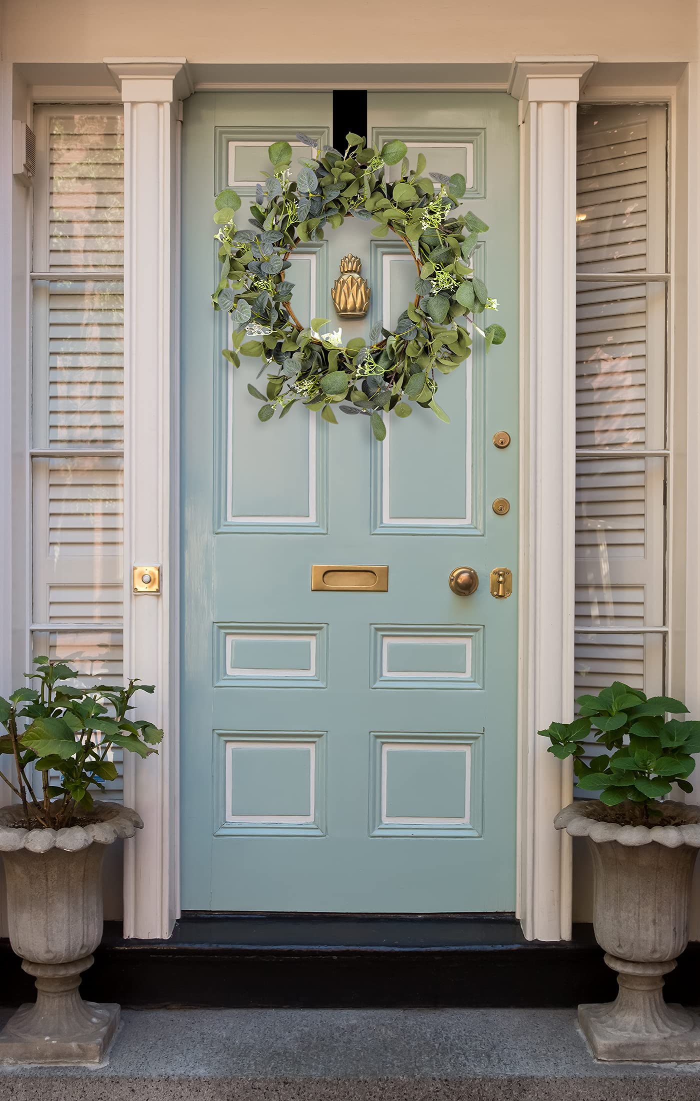HomeKaren Eucalyptus Wreaths for Front Door 22", Handmade Green Leaves Wreath for Summer, Spring and All Seasons, Greenery Floral Wreath for Wall and Outside
