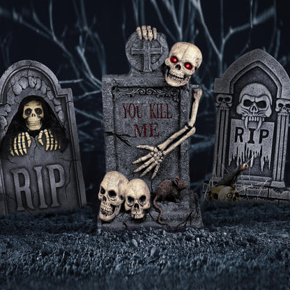 Roberly 8 Pcs Halloween Tombstones Outdoor, 16.5" Graveyard Yard Decorations for Halloween Gravestones Signs with Stakes Scary Cemetery RIP Skeleton Headstones Yard Lawn Garden Decor