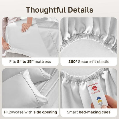 California Design Den Twin XL Bed Sheets Set - 100% Cotton, 400 Thread Count, Silky Smooth Sateen - Silver