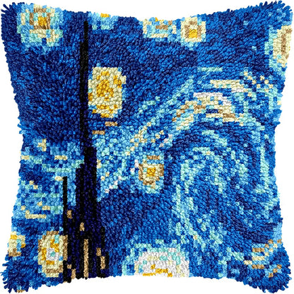 Puzamen Latch Hook Pillow Kits for Adults Beginner Christmas with Pre-Printed Canvas Rug Needlework Pillowcase Making Kit Home Arts Crafts Sofa Decoration