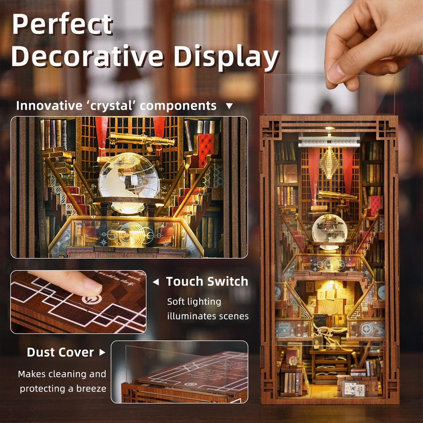 MiniCity Book Nook Kit, DIY Miniature Dollhouse Booknook Kit, 3D Wooden Puzzle Bookend Bookshelf Insert Decor with LED Light for Teens and Adults (Beyond Library)