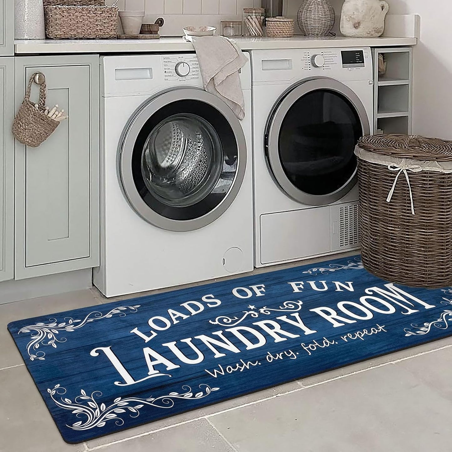 Laundry Room Rug Runner 24"x60", Non Slip Waterproof Mats for Laundry Room Decor, Washable Floor Rug for Mudroom, Navy