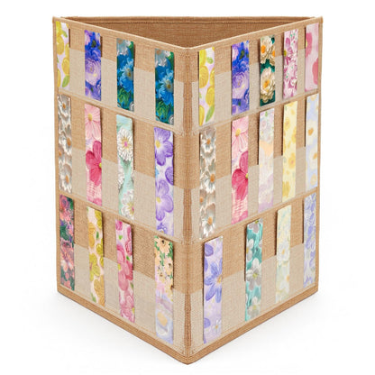 Faccito Bookmark Display Stand, Three-Sided Portable Holder with Multi-View Display, Linen Fabric Desktop Rack for Bookmarks, Valentine-Themed Designs, Craft Fairs, Handmade Vendors