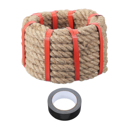 MECCANIXITY Jute Rope 0.7 Inch x 85ft, Thick Twine Rope Ropes Braided Jute Twine Natural Brown Burlap Cord String Heavy Twisted with Tape for Decorative Crafts Railing Swing Tug of War