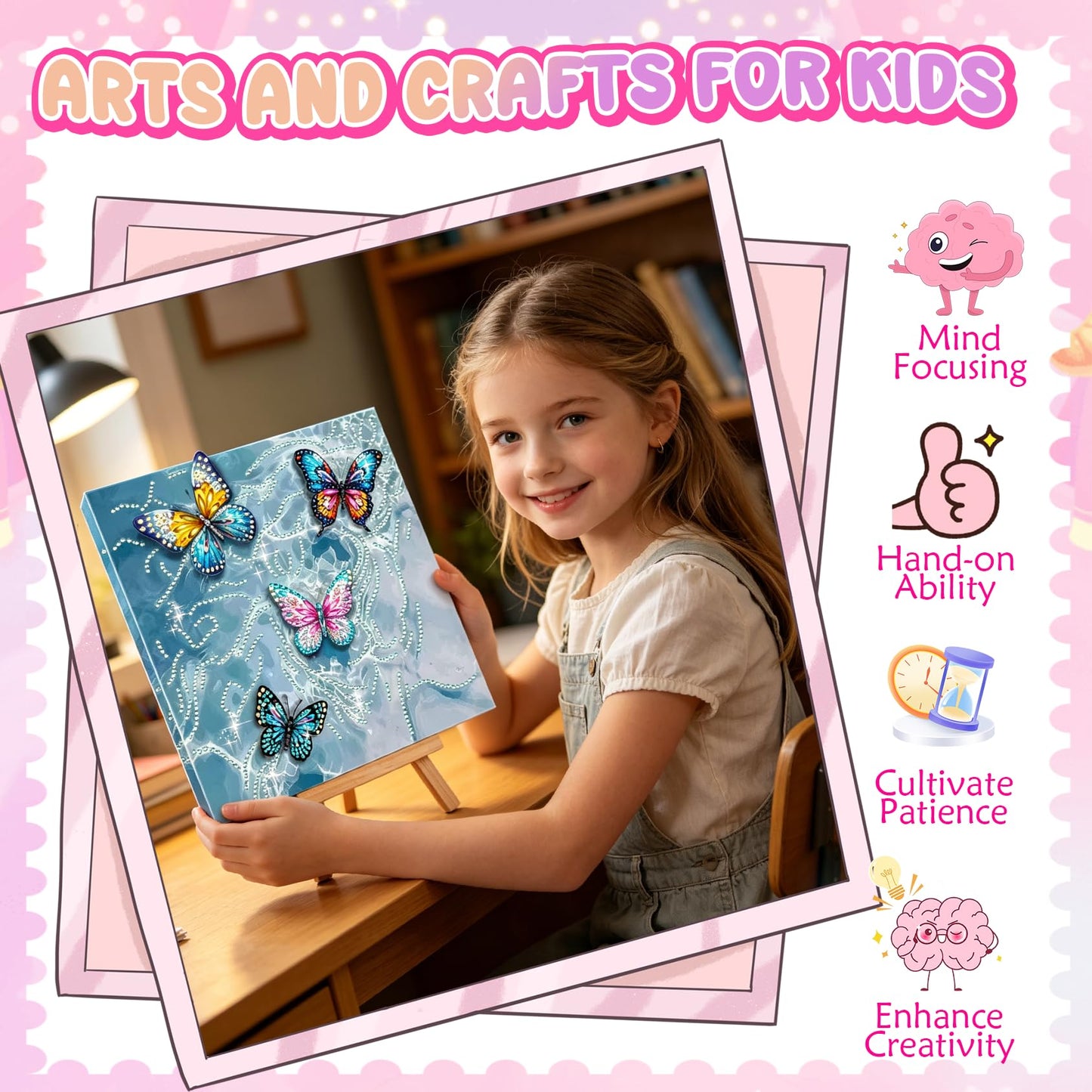 SJTYDX 5D Diamond Painting Kit, Diamond Art Butterfly with Movable Wings, DIY Rhinestone Gem Arts Crafts with Frame & Easel for Decor Gift, 7.8x7.8 Inch