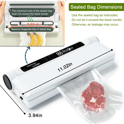 Food Saver Vacuum Sealer Machine, 75KPA Strong Suction for Dry/Wet Foods, Digital Countdown Timer, Compact Design with LED Lights, Includes 20 Vacuum Seal Bags, Ideal for Home Kitchen Use