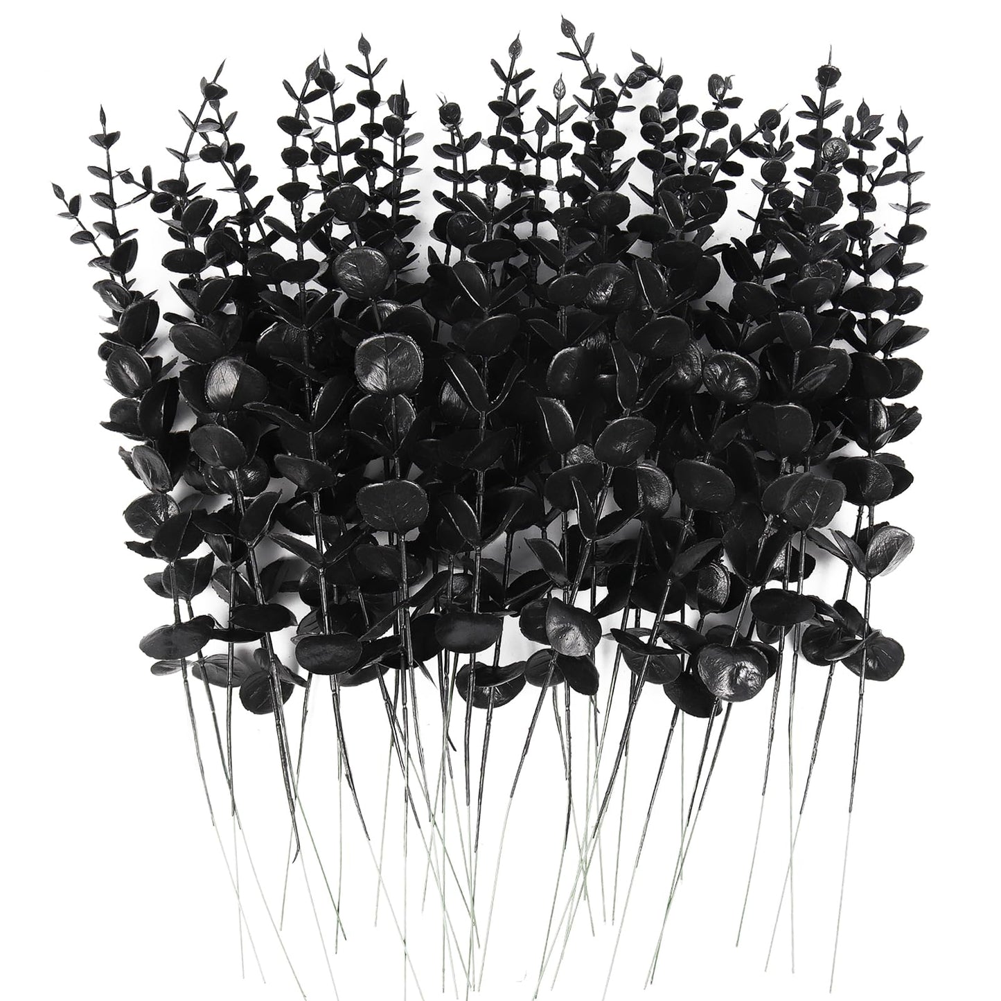 RECUTMS 36Pcs Black Eucalyptus Leaves Stems Artificial Eucalyptuses Leaf Branches for Halloween Picks Autumn Fall Floral Arrangement Wedding Centerpiece Flower Bouquet Home Office Decoration