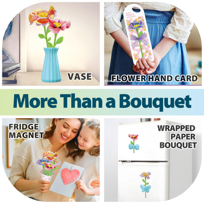Wiyeang DIY Flower Bouquet Craft Kit for Kids, Water Absorbing Dyeing & Fabric Flowers, Light-Up Music Base, Bug Garden Theme, Creative Art Toy Gift for Girls Ages 3–6