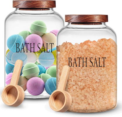 1 Sets 74 oz SiliFine Large Bath Salt Container with Wooden Scoop for Glass Bath Salt Jar with Airtight Lid Storage