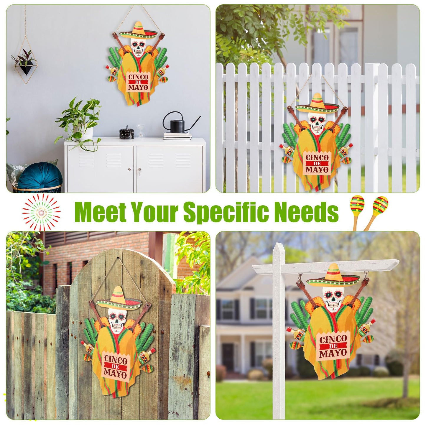 Menkxi 1 Pcs Cinco De Mayo Door Sign Decoration Mexican Skeleton Front Door Welcome Hanger Wreath Wooden Hanging Signs for Cinco De Mayo Party Supplies(Mexican Theme)