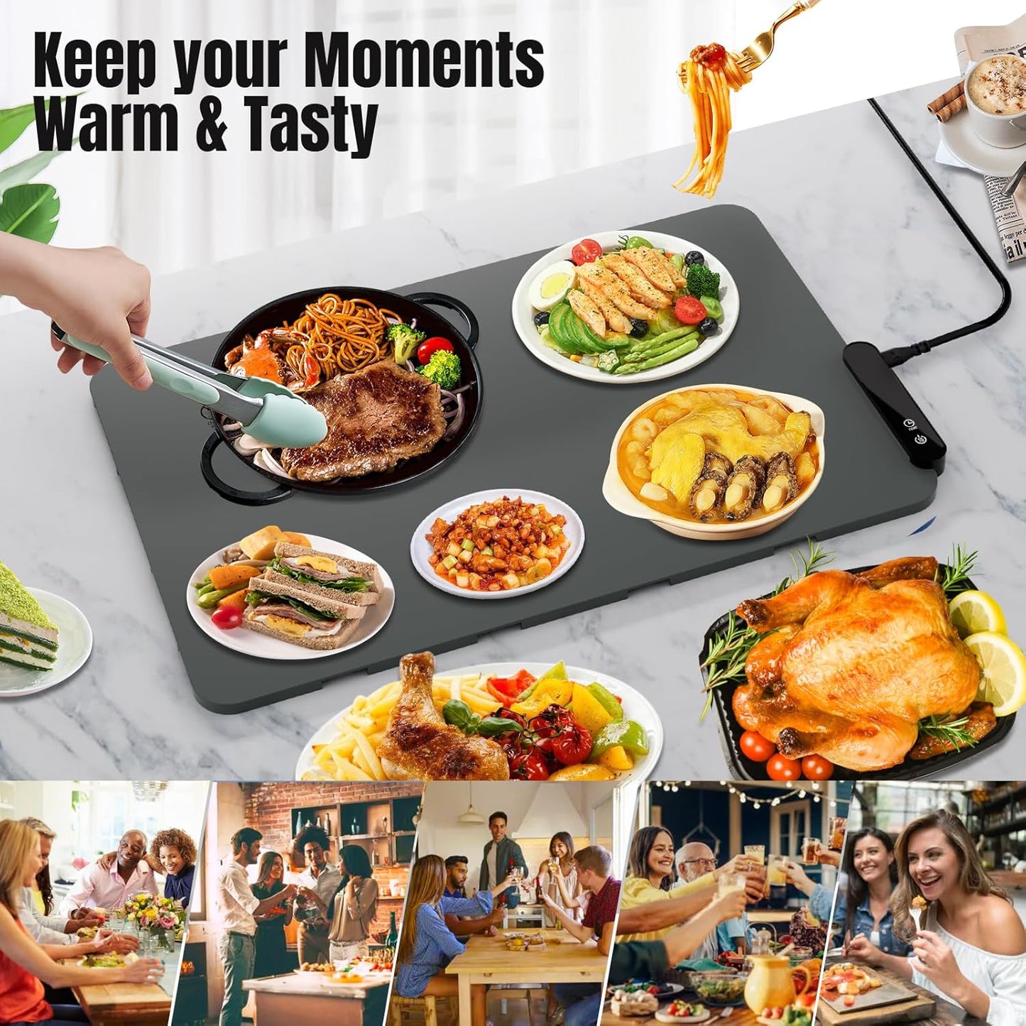 5 6 Setting Electric Warming Tray, Rollable Food Warming Mat with Temperature Timer Warming Tray Food Warmer Versatile