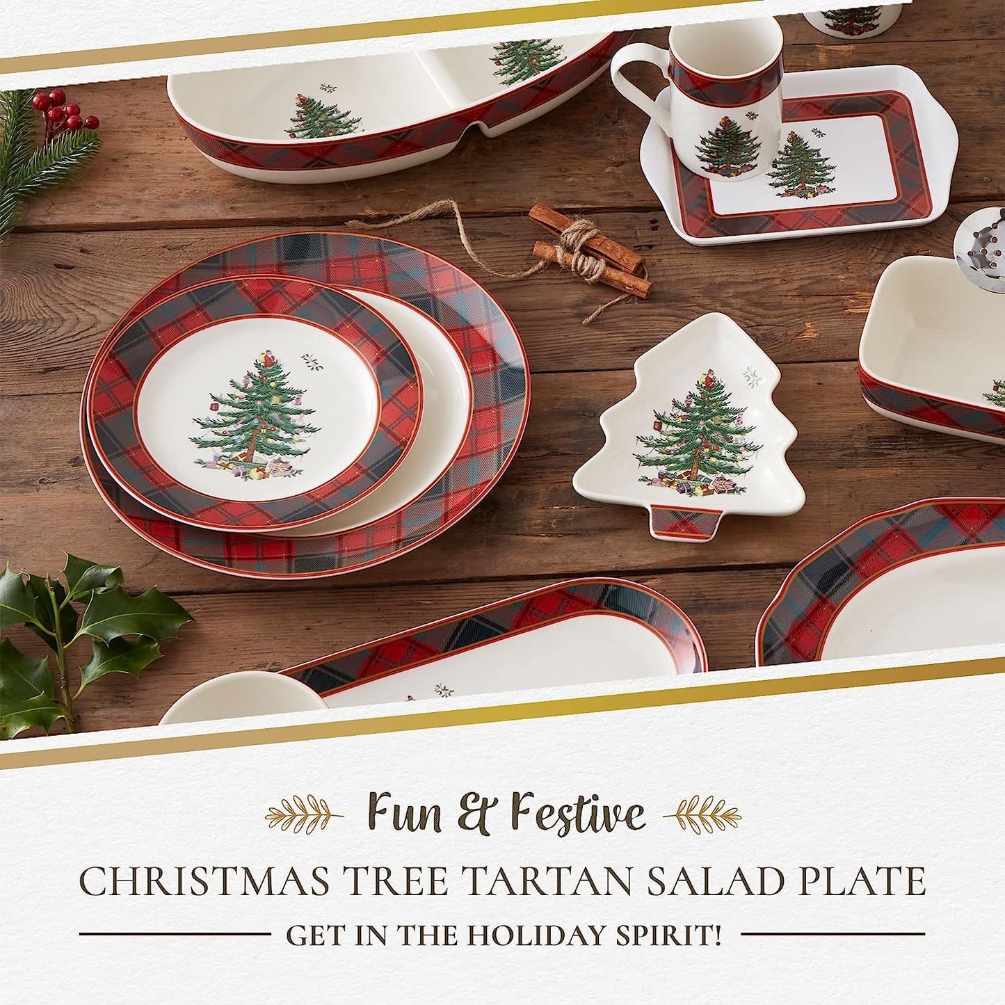 Spode – Christmas Tree – Christmas Tree Tartan Salad Plate - Set of 4