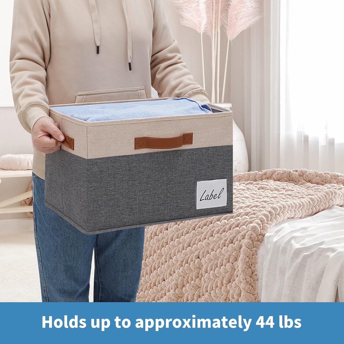 GhvyenntteS Large Storage Bins with Lids (3-Pack), Large Closet Storage Bin with Lid and 3 PU Handles, Foldable Baskets