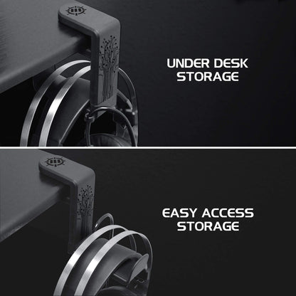 ENHANCE PC Gaming Headphone Holder - Desk Headphone Hanger Esports Headset Holder with Adjustable 360 Rotation, Under Desk Hook Clamp, Universal Fit - Built in Cable Clip Organizer - Black
