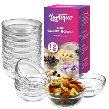 Lartique Mini 3.5 Inch Glass Bowls - Perfect for Prep, Dips, Nuts, or Candy - Set of 12