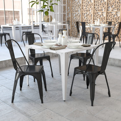 Flash Furniture Luke Commercial Grade 4 Pack Black Metal Indoor-Outdoor Stackable Chair