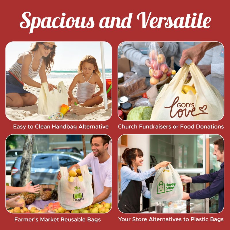 Simply Cool 50 Pack Reusable Eco-Friendly Grocery T-Shirt Shopping Bags 21.5”x12.2”x7.2”, Durable, Recyclable Shopping Bags Washable, Foldable, Portable Tote Bags Bulk