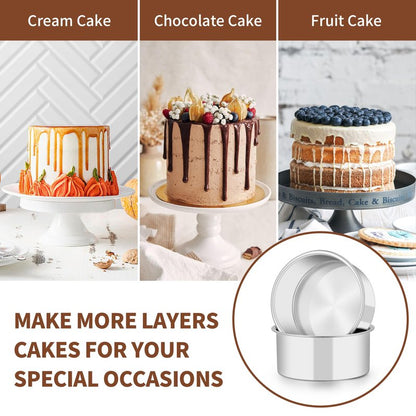 TeamFar 5 Inch Cake Pan Set of 4, Stainless Steel Small Layer Cake Baking Pans Tins, Round Bakeware for Birthday Wedding Party, Non-Toxic & Healthy, Mirror Finish & Dishwasher Safe