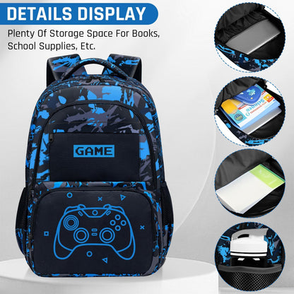 Fitvc Glow in The Dark Backpack for Boys - Game Boys Backpack for Kids Children Teens Elementary Middle School - 17″ Gamer Bookbag Travel Back Pack for Age 6-18