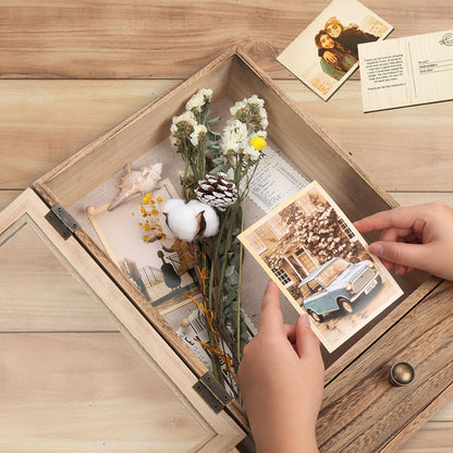 Butizone Shadow Box Frame, 3.2" Deep Shadow Box Display Case with Real Glass and Drawer, Rustic Wood Memory Box for Pictures, Flowers, Memorial, Medals, Wedding Bouquet for Wall or Tabletop, Brown