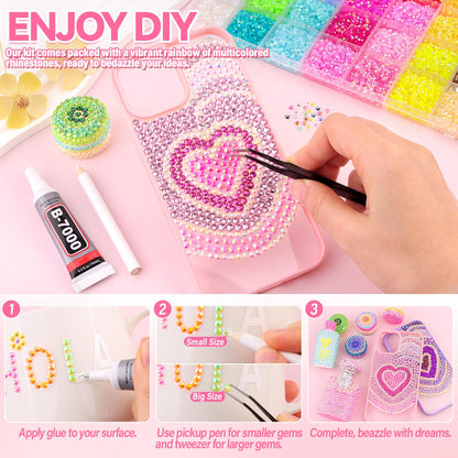 40000Pcs Jelly Rhinestones for Bedazzling Kit, Multi-Color 3mm Resin Flatback Gems with 3Pcs 10ml B7000 Jewelry Glue, Bedazzled Crystal for DIY Crafts Clothing Nail Art Makeup