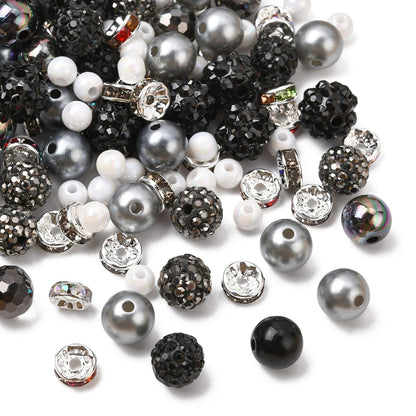 KitBeads 200 Pcs Black DIY Beads Findings Kits Brass Rhinestone Polymer Clay Bubble Rondelle Beads for DIY Craft Jewelry Making Bracelets Earring Keychains Pens Crafts