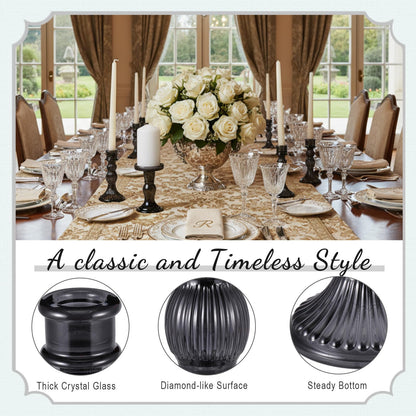 Mumufy 10 Pcs Glass Crystal Taper Candle Holders Clear Glass Candlestick Holder Fit 0.8 Inch Candles Crystal Decorative Candle Stand Centerpiece Table Wedding Dining Party (Classic,Black)