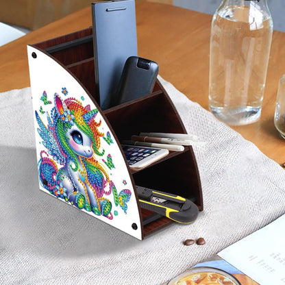 AiYuanzsh Diamond Art Painting Wooden Organizer Box – Animal DIY Multi-Grid Storage for Makeup Brushes, Remotes & Office Supplies – Double-Sided Drill Tabletop Décor for Adults