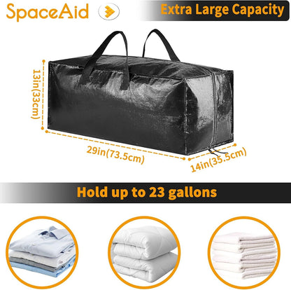 SpaceAid Heavy Duty Moving Bags - 8 Pack Large Storage Totes with Backpack Straps & Strong Handles | Black