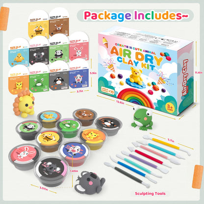 Air Dry Clay for Kids: Modeling Clay Animals DIY 10 PCS Blind Box Craft, Non-Stick Safe Air Dry Clay Kit with Sculpting Tools Mystery Box Gift for Girls Boys 3 4 5 6 7 8 9 Years Old