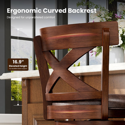 PHI VILLA 26 inch Counter Height Bar Stools Set of 4, Swivel Bar Stools with Back, Wooden Bar Chairs Faux Leather Kitchen Counter Stools