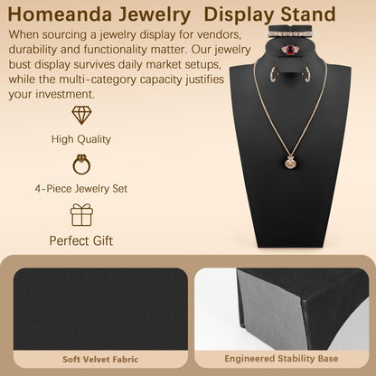 Homeanda Necklace Display Bust, PU Leather Jewelry Display Stand for Vendors, Jewelry Bust Display for Necklace, Bracelets, Earrings, Rings (Black-11.8"x6.7")