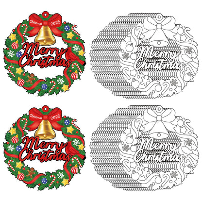 Sereliy 24 Pcs Christmas Coloring Wreath Crafts, Color Your Own Christmas Crafts, DIY Paper Xmas Wreath for Classroom Activities, Games. (Bell)