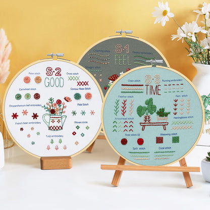 KintKita Embroidery Kit for Adults Beginners, 3 Stages to Learn 31 Basic Embroidery Stitches Practice Cross Stitch Kits for Beginners with Embroidery Patterns, Hoop,Threads,Tools