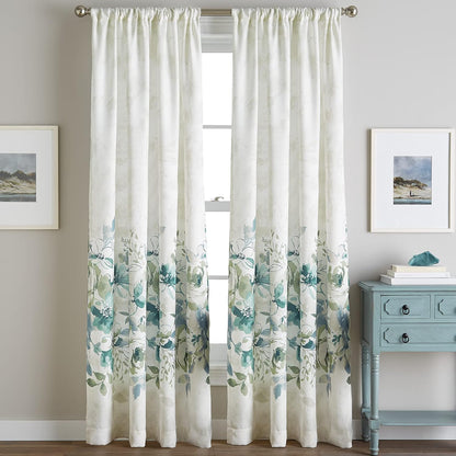 CHF Watercolor Floral Rod Pocket Panel, Aqua, 63"
