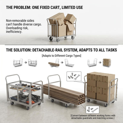 4-in-1 Rolling carts with cage, Multi-Purpose Heavy-Duty Duty cart, 2200-pound Capacity, Folding cart with 5-inch Wheels, for Groceries, Garage, Warehouse (39.4 inches Long x 23.6 inches Wide)