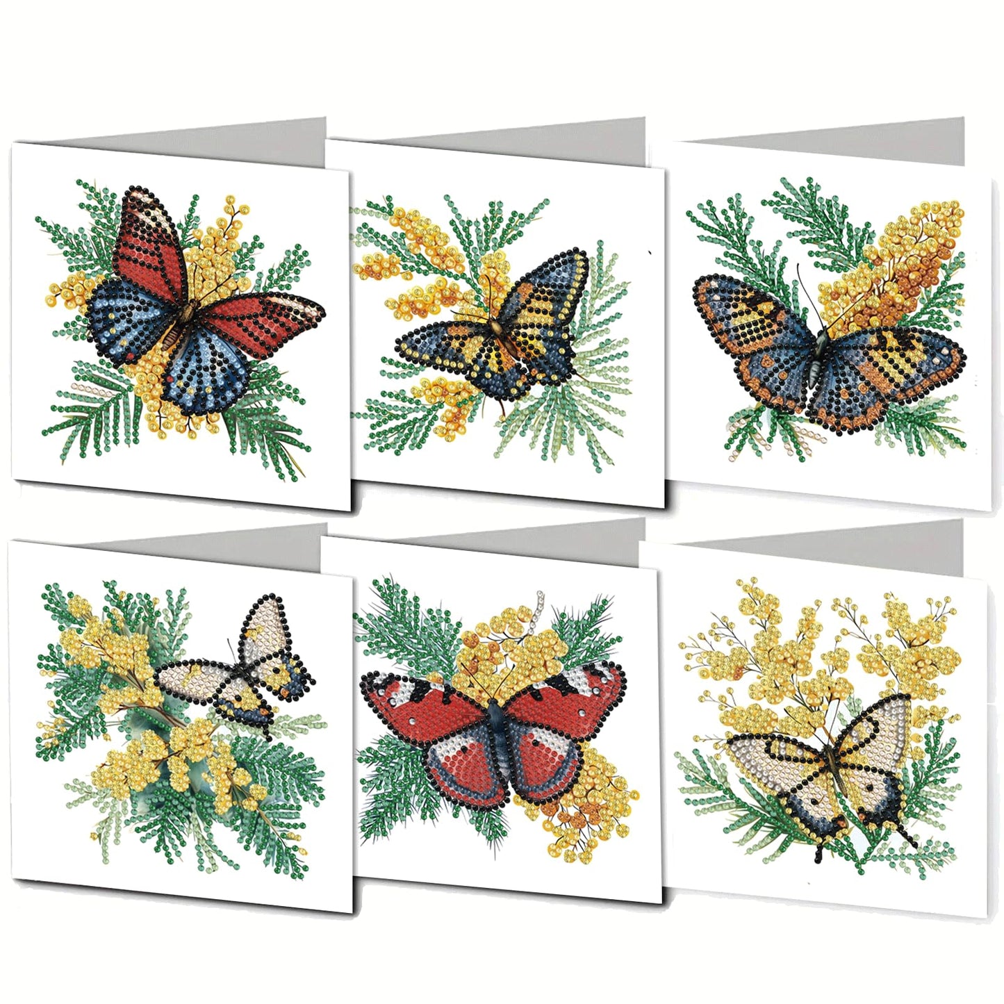 LSQFS 6Pcs Butterfly Diamond Painting Greeting Cards Kits,Foldable Blank DIY Art Cards with Envelopes and Tools, Diamond Art Cards for Birthday Christmas Mother's Day Holiday Gifting
